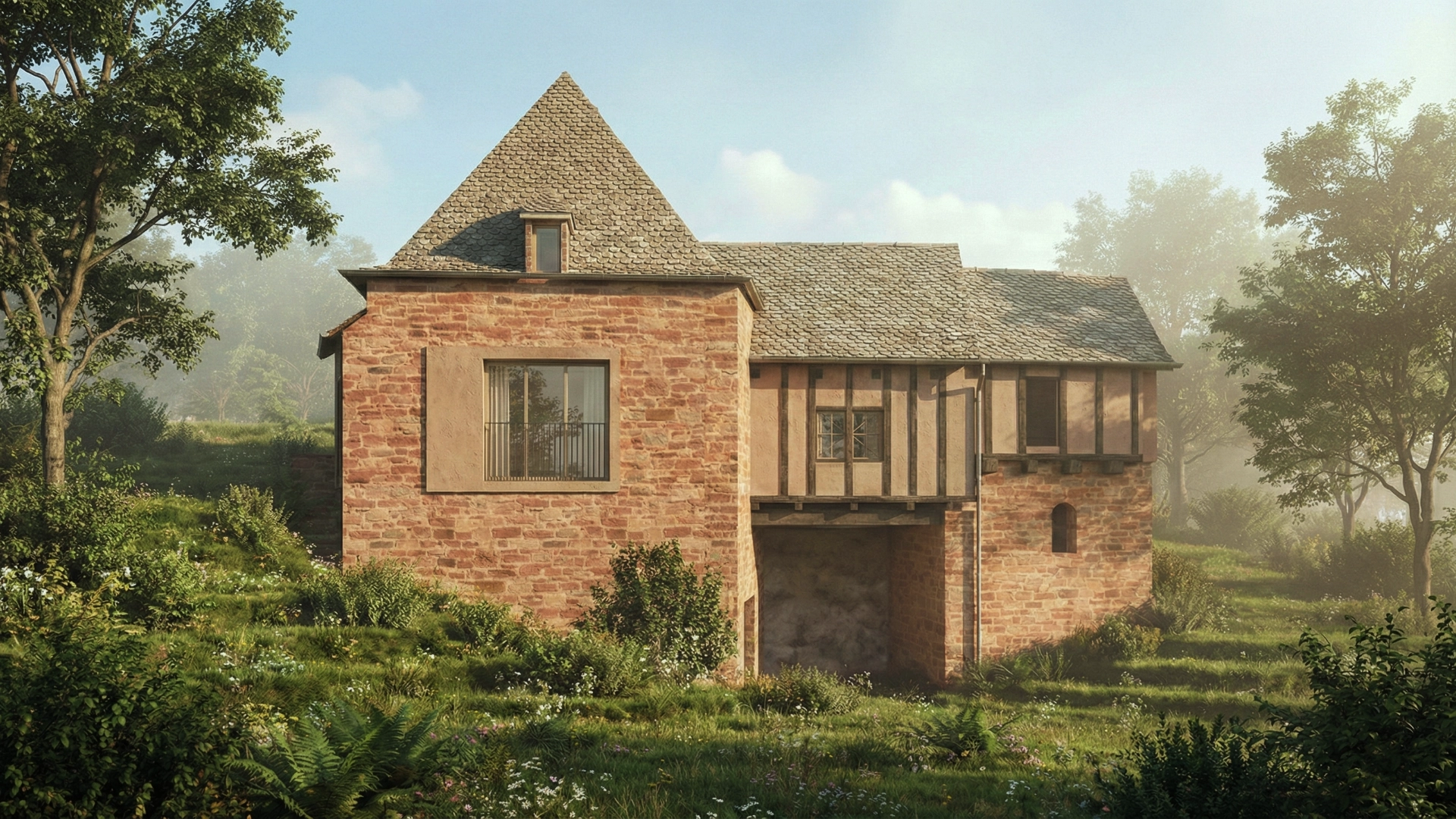 Rénovation d’une maison en ruine à Auzits, grès rouge et colombages restaurés